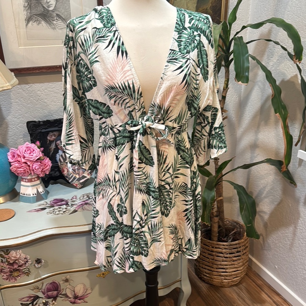 Tropical Print top or swimsuit cover